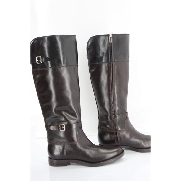 Enzo Angiolini Eero Black Brown Leather Tall Riding Boots Size 7 New Womens Knee - Picture 9 of 10